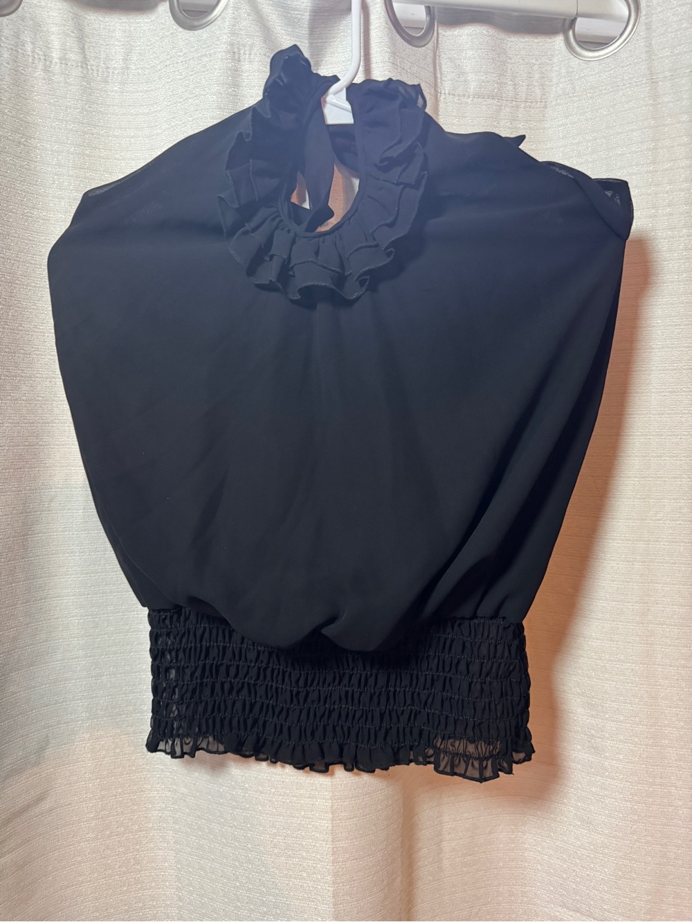 Charlotte Russe Black Ruffled Halter Smocked Waist Top